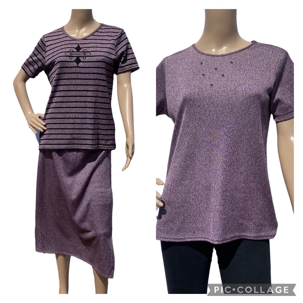 Vintage Regal Women Purple Knitted 3 Piece Bundle Tops and Skirt Set Size S